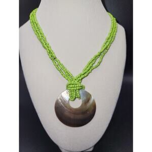 NATURAL SHELL CHOKER Lime Green Beads